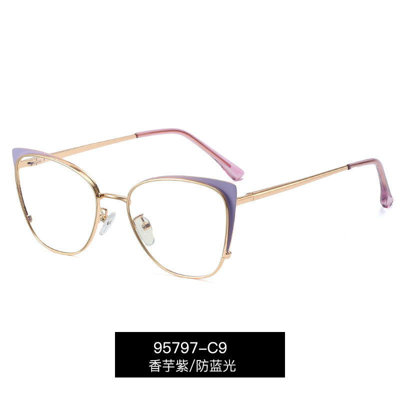 95797 metal primavera pierna marco gafas Marco europeo y americano anti-azul luz gafas ins moda marco completo gafas para las mujeres