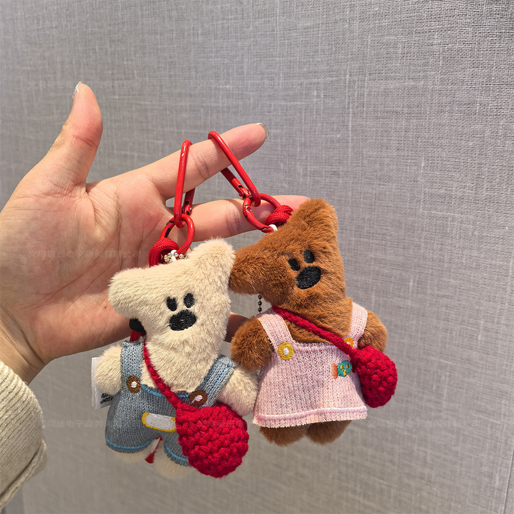 정교한 멜빵바지 털곰 피규어 짜임 숄더백 짜임 끈걸이 귀여운 인형 차량용