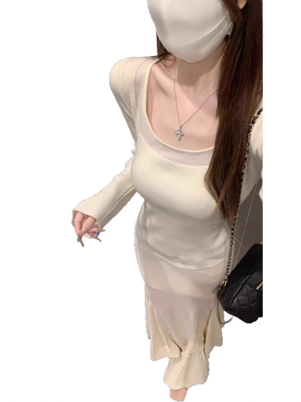 别致纯欲方领打底衫女内搭早春2025新款修身高级感长袖针织衫上衣|undefined