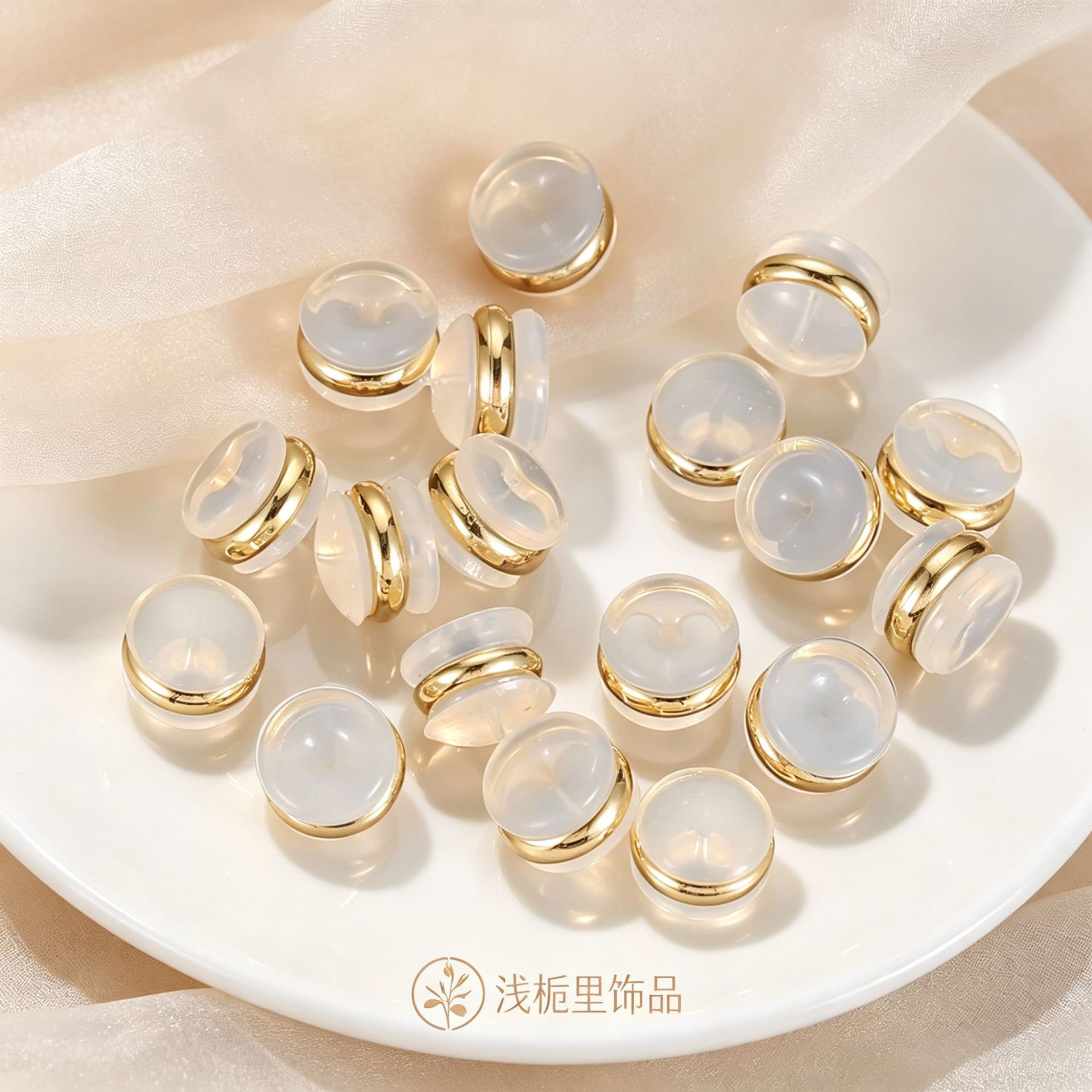 18k金透明耳堵DIY耳饰耳塞配件保色款耳钉后座饰品材料批发