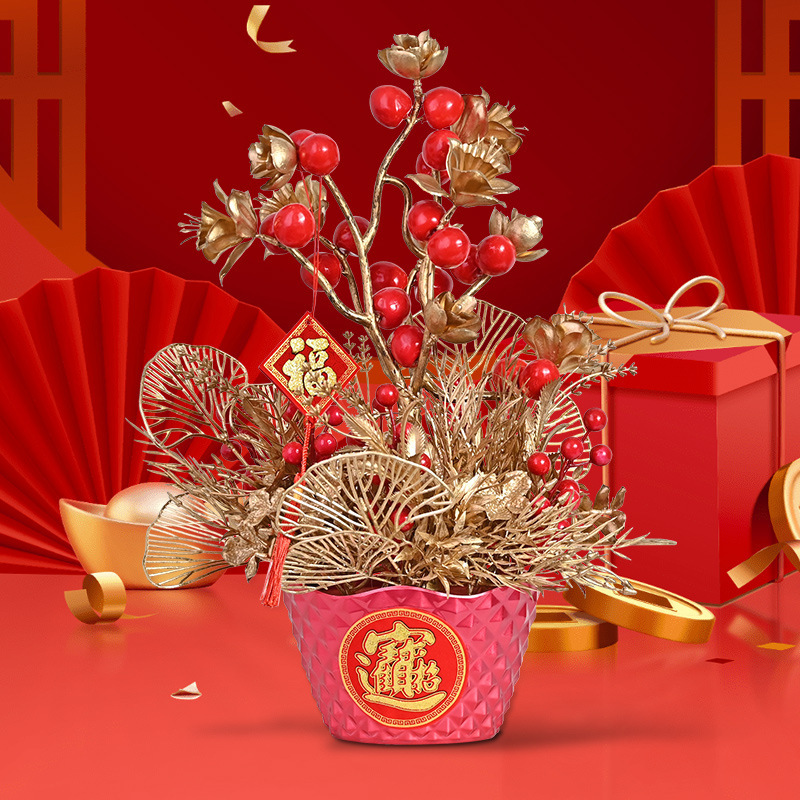 Flores de imitación de flores de fruta de riqueza de vacaciones de Año Nuevo decoración de casa de boda barril de caqui ornamentos de decoración de decoración