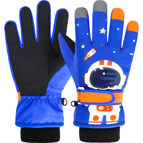 Cotton gloves for boys winter riding thickened warm kids waterproof anti-slip student five-finger ski gloves astronaut