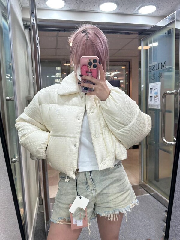 现货miu家韩系满印提花羽绒服奶呼呼时尚洋气简约百搭保暖羽绒服|undefined