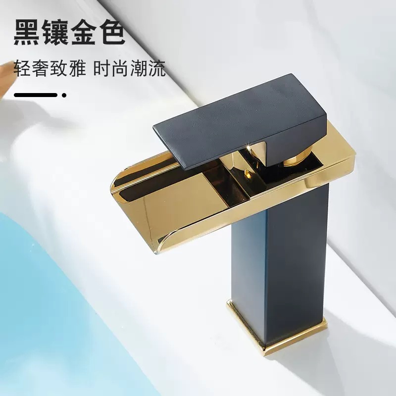 Grifo de Caño Ancho Tipo Cascada de Acero Inoxidable Mezclador de Agua Fría y Caliente para Lavabo