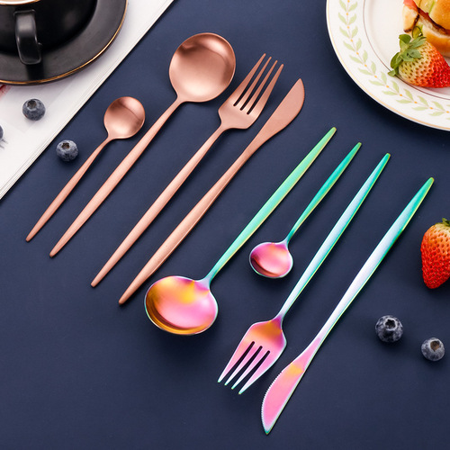 Cross-border stainless steel tableware Portuguese spoon fork set sanding round spoon coffee spoon dining set steak knife fork
