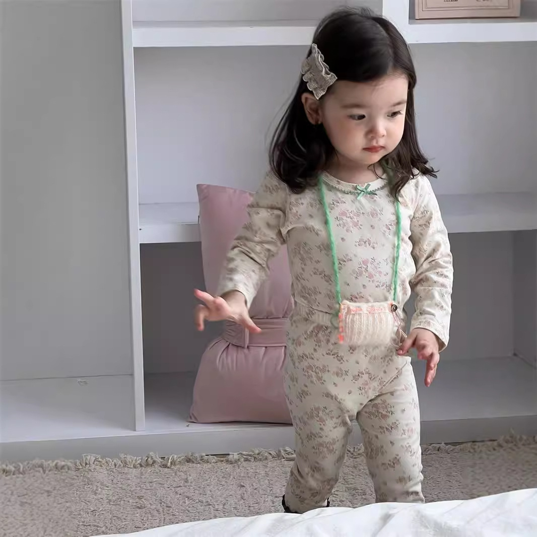 2025 ropa de otoño niñas pijamas bebés ropa infantil coreana ropa infantil ropa de casa bebé dos piezas ropa de otoño