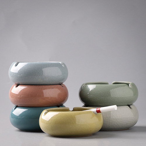 Brook Ware Ceramic Cigarette Ashtray with Lid, Personality Fashion Creative Trendy Living Room Office Hotel Anti-Scattering Home Use Ashtray