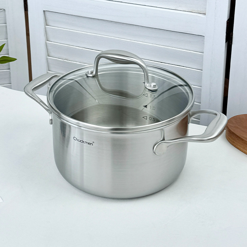 Chockmen Zhuo Deming 18 / 10 acero inoxidable doble oreja olla de leche, olla de fideos, olla de desayuno, olla de cocina