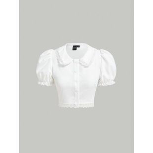 B 69045 Peter pan collar bubble sleeve shirt �����I�������r