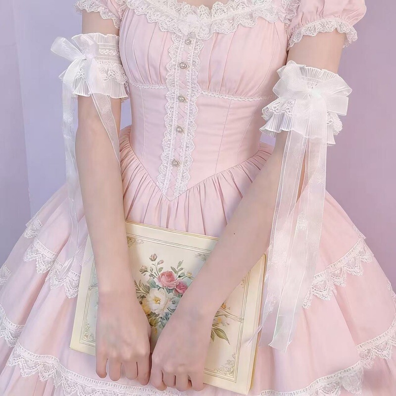 Lolita Lolita Lace Bow Arm Sleeves Long Streamer Ribbon Sleeves Decorative Jk with Big Arm Sleeves