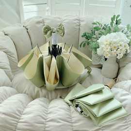 ins奶油抹茶色系~自动雨伞女折叠晴两雨用晒遮阳伞防紫外线太阳伞