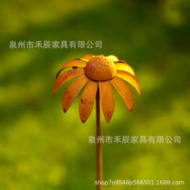 跨境爆品生锈紫雏菊花园装饰地插摆件创意植物造型热卖花园插件