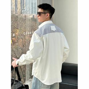 Trendy Japanese-Style Spring and Autumn New Striped Patchwork Trendy Brand Shirt Jacket Couple Matching Tops