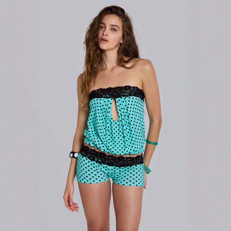 Cross-border European and American women's fashion on AliExpress: stylish polka dot lace-trimmed camisole with contrasting color splicing casual set Cross-border European and American women's fashion on AliExpress: stylish polka dot lace-trimmed camisole with contrasting color splicing casual set