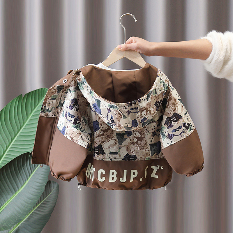 7630 ropa para niños gabardina para niños primavera y otoño 2025 nueva chaqueta de costura de moda para niños primavera top con capucha primavera