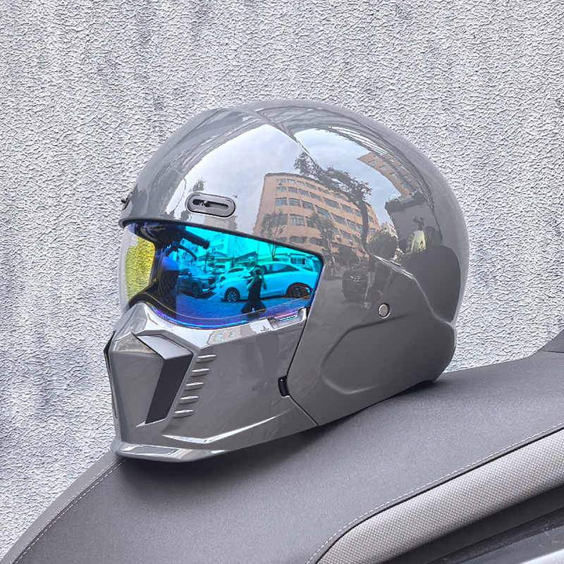 Casco de Motocicleta Retro Cruzado de Estilo Guerrero, Talla Grande, con Diseño de Escorpión, Ligero y Integral