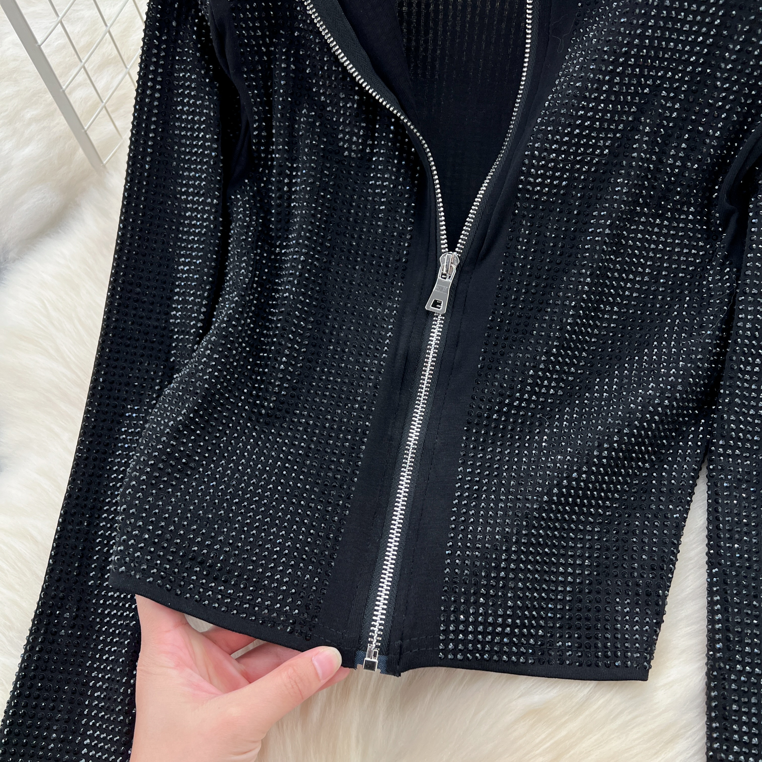 Women's Clothing wear suit design heavy hot diamond zipper top hip skirt_voghion.com