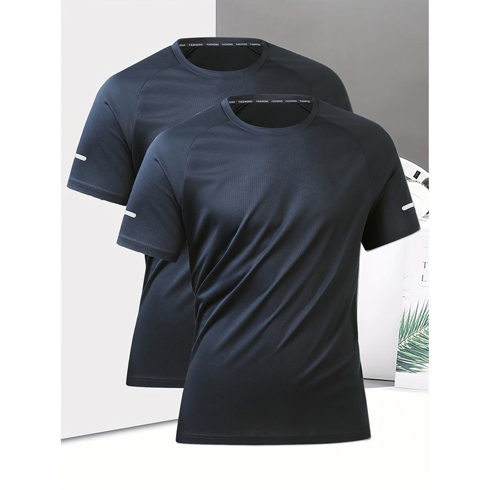 Conjunto de 2 camisetas unissex masculinas de secagem rápida - Camisetas de verão respiráveis, folgadas e com gola redonda para uso casual e ao ar livre._voghion.com
