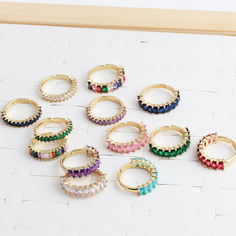 Simple Style Square Copper Open Ring Inlay Zircon Copper Rings