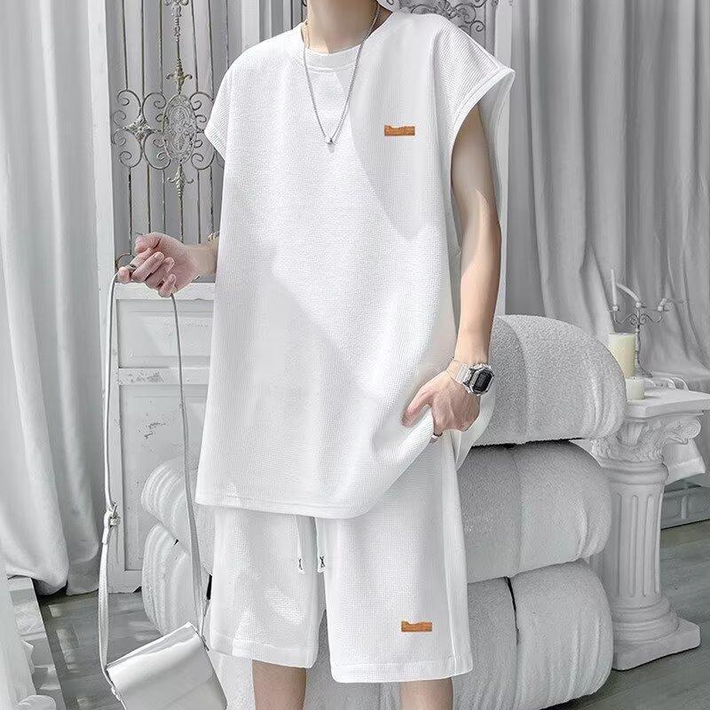 Sleeveless Vest suit Men's Summer Men's Summer Clothing plus size Men's Fashion Brand Loose Plus Fertilizer Plus Size Shorts Summer Casual