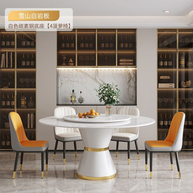 Italian Glossy Slate Dining Table and Chair Combination High Temperature Resistant Thickened Slate Small Apartment Hotel Dining Table Home Dining Table