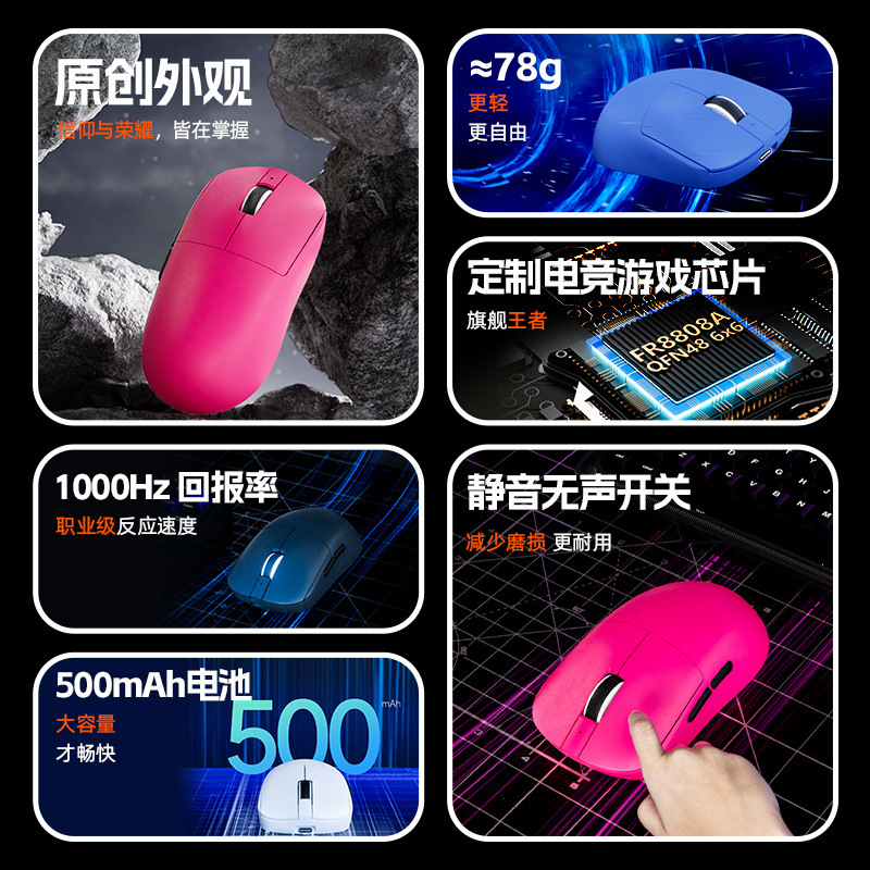 Three-Mode Mouse Wireless Bluetooth Charging Mouse E-Sports Lightweight Game Macro Programming Rgb Lighting Effect Ergonomics