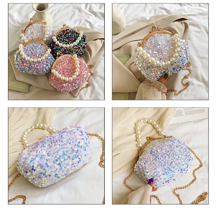 White Black Pink Sequin Solid Color Beading Sequins Shell Evening Bags display picture 2