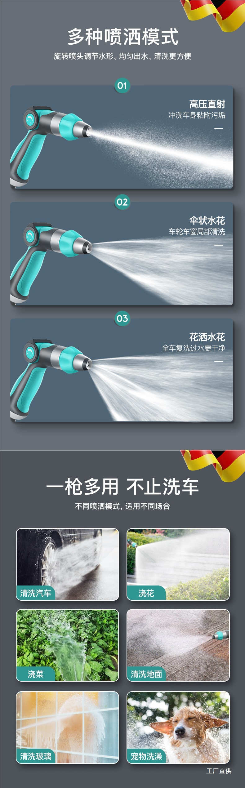 High-Pressure Car Wash Water Gun Household Flower Watering Artifact Telescopic Water Pipe Hose Tap Water Booster Washable Water Gun Nozzle