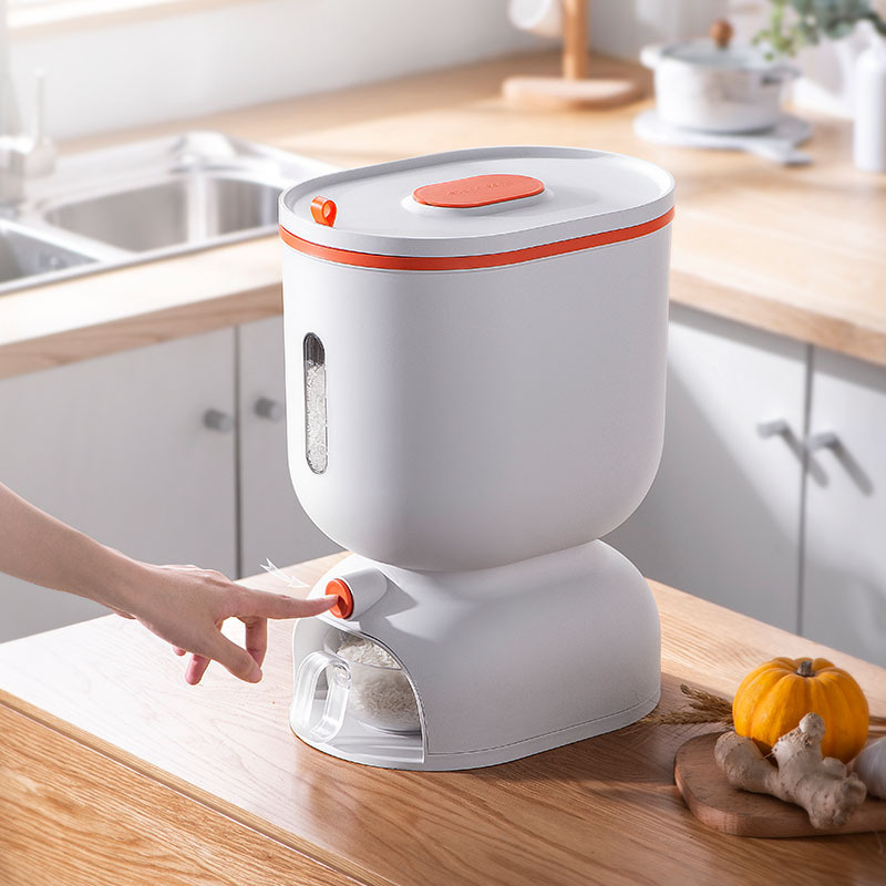 Cubo de arroz de medición de tipo push caja de arroz de cocina Cubo de almacenamiento de grano sellado caja de almacenamiento de arroz doméstica Cubo de arroz de plástico a prueba de insectos a prueba de humedad