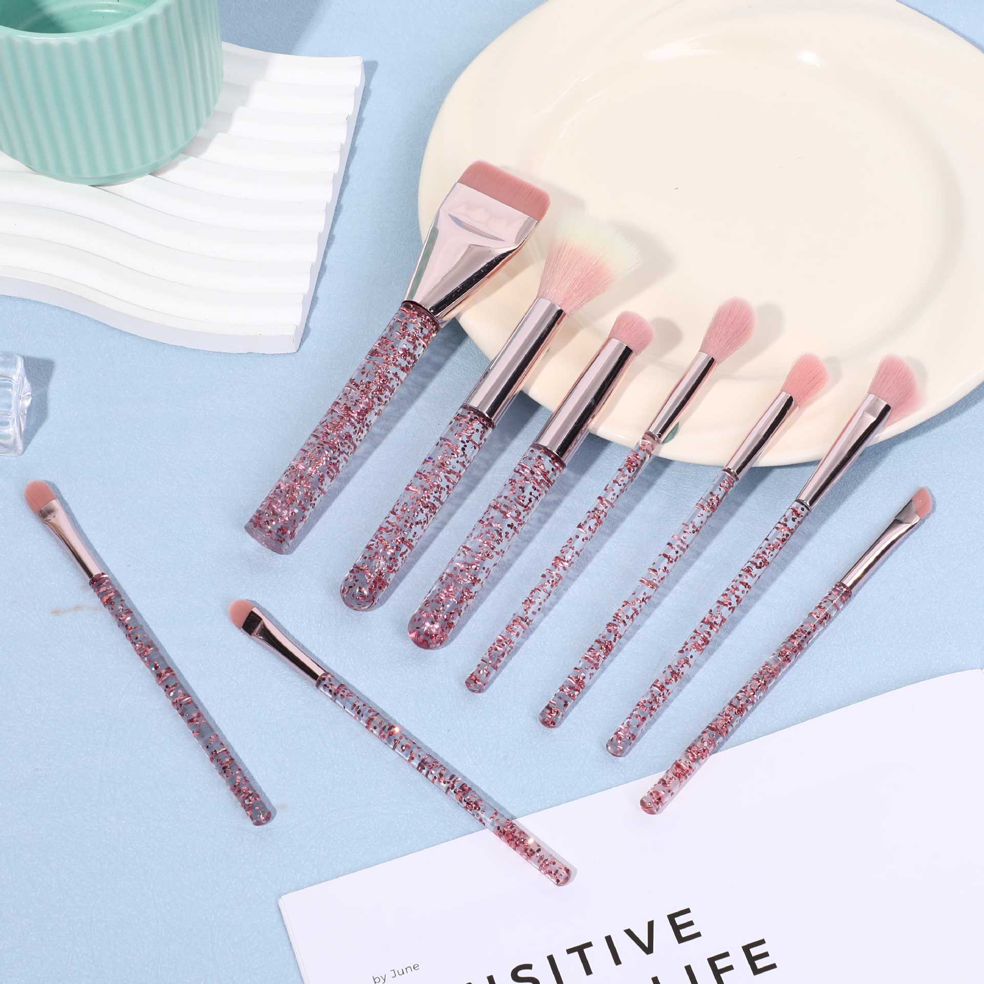 Productos explosivos transfronterizos de cerezo en polvo Dai9 cepillo de maquillaje de cristal, un cepillo de base de palabra, un conjunto completo de cepillo de maquillaje de belleza