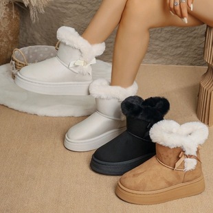 Foreign Trade Cross-Border Large Size Snow Boots for Women 2025 Winter New Casual Fur Mouth Warm Outer Wear Thick-Soled Cotton Boots