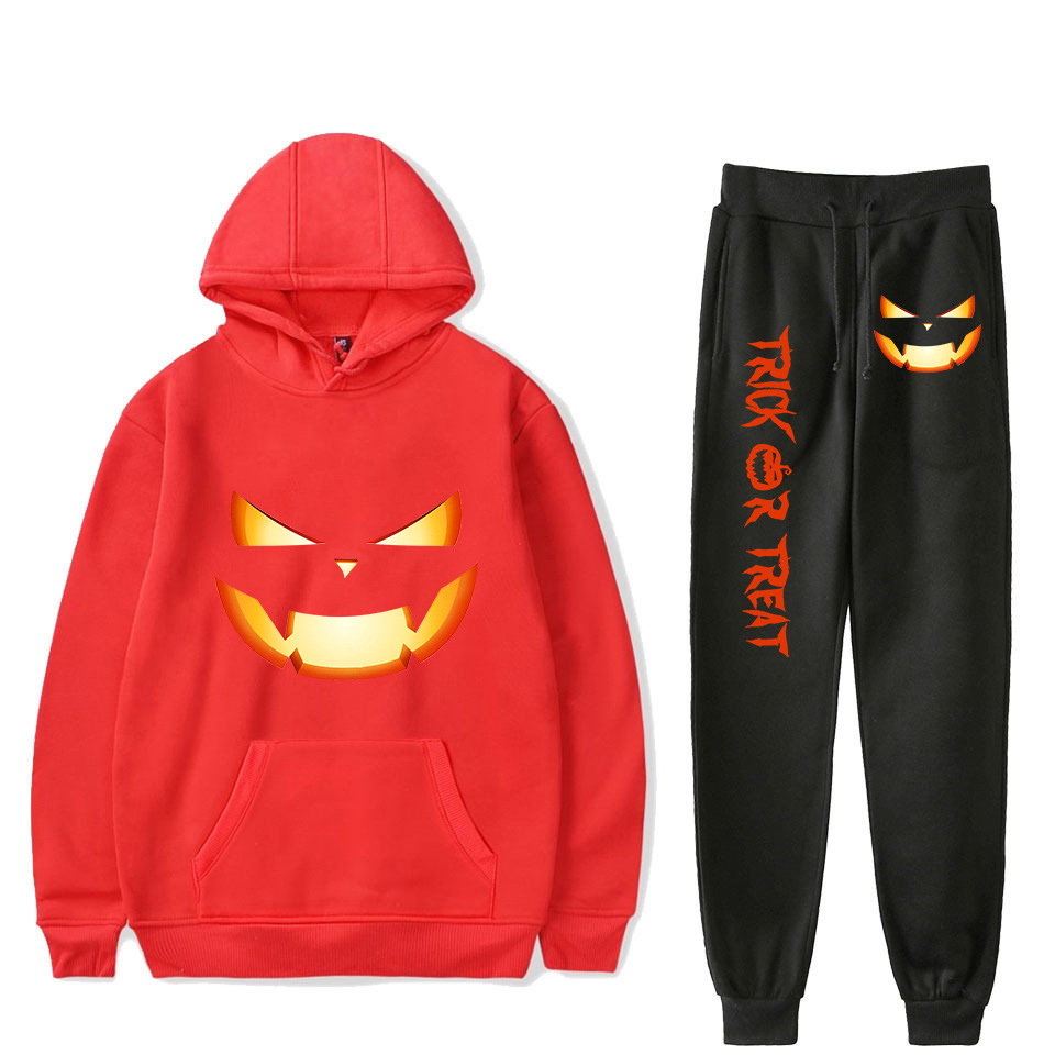 Women's Clothing creative pumpkin ghost face cartoon hooded sweatshirt leggings sports suit_voghion.com
