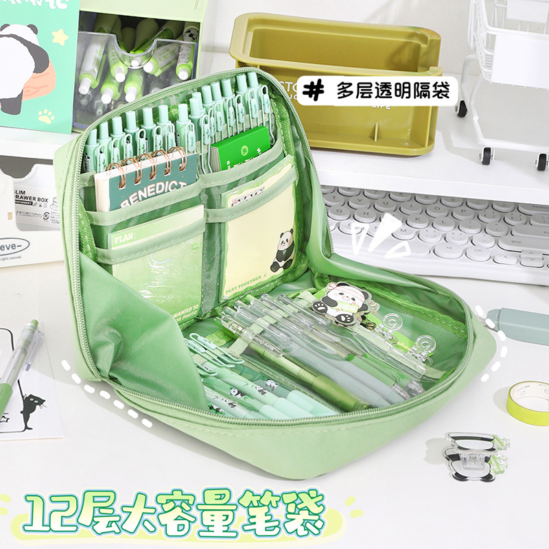 Caja de lápiz de gran capacidad de 12 capas Panda para niñas estudiantes de escuela primaria Junior High School niños niñas de alta apariencia papelería lápiz caso