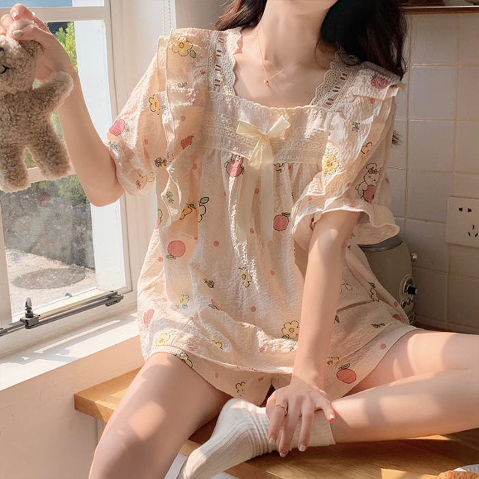 Princess Wind Pijamas verano 2024 nuevo estilo puro deseo de estilo medio largo in-hinge pijama ropa doméstica mujer