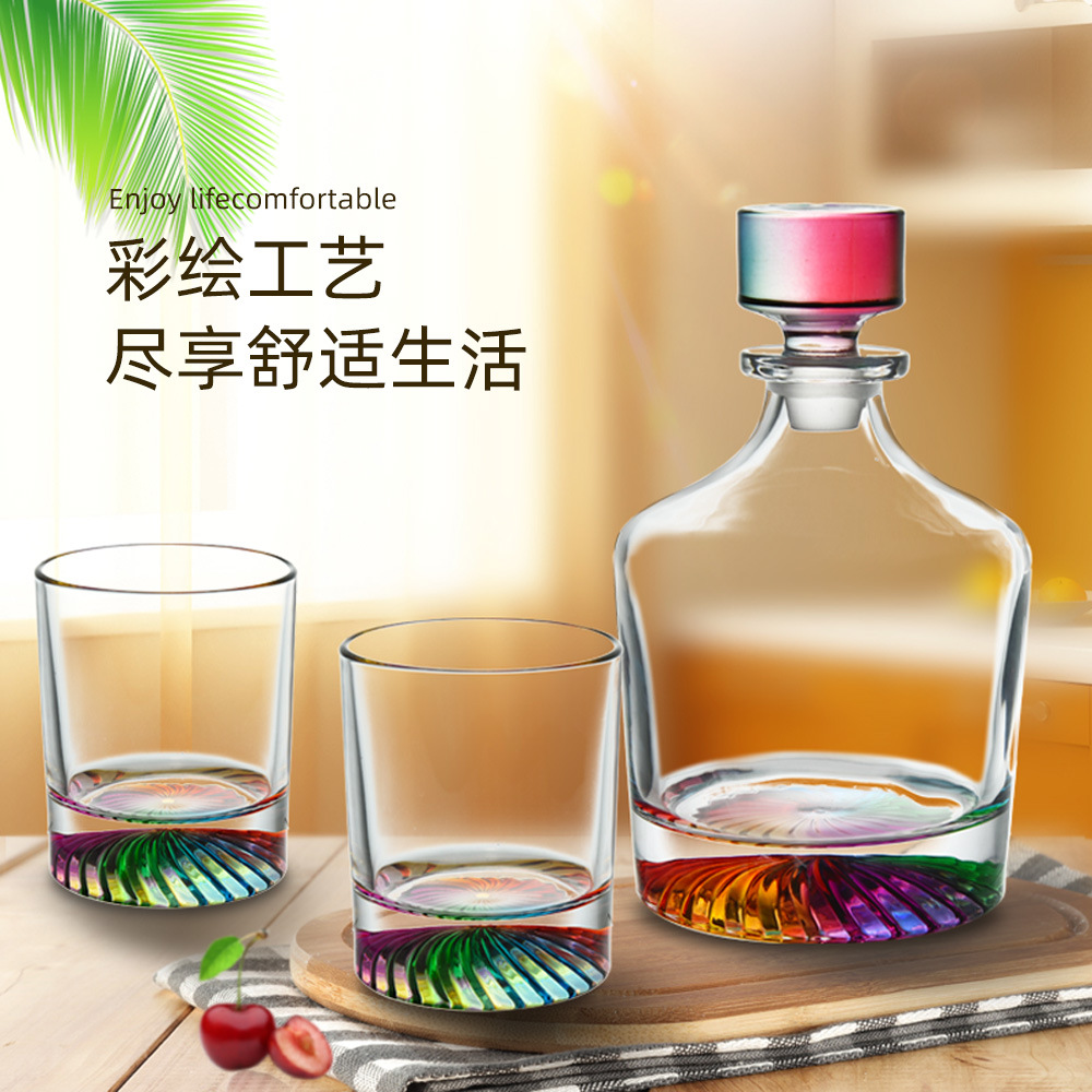 新款炫彩简约水晶玻璃酒具套装 家用欧式洋酒杯果汁杯网红杯套装