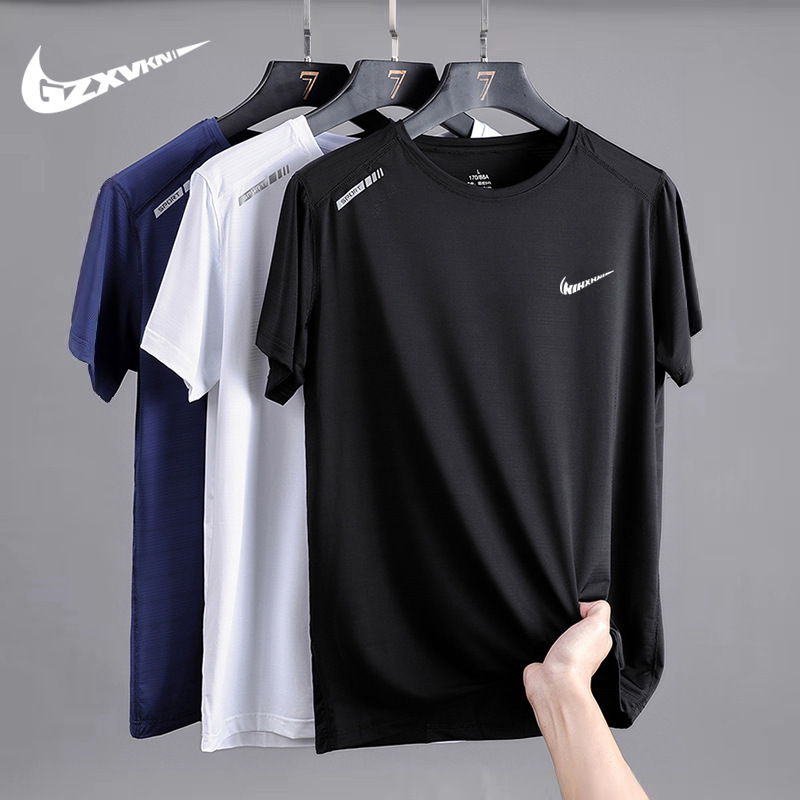 Men's 2025 Summer Ice Silk Short-Sleeved T-Shirt Men's New Sports and Leisure Quick-Drying Couple Style Round Neck T-Shirt Tops for Women