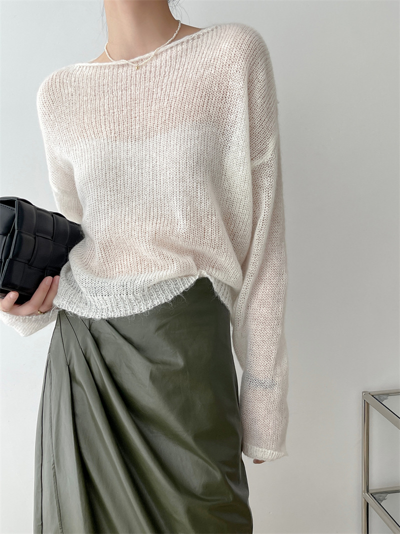 [Real Shot] alta proporción suave mohair suéter de punto primavera y otoño nueva blusa suelta delgada corto superior image 7