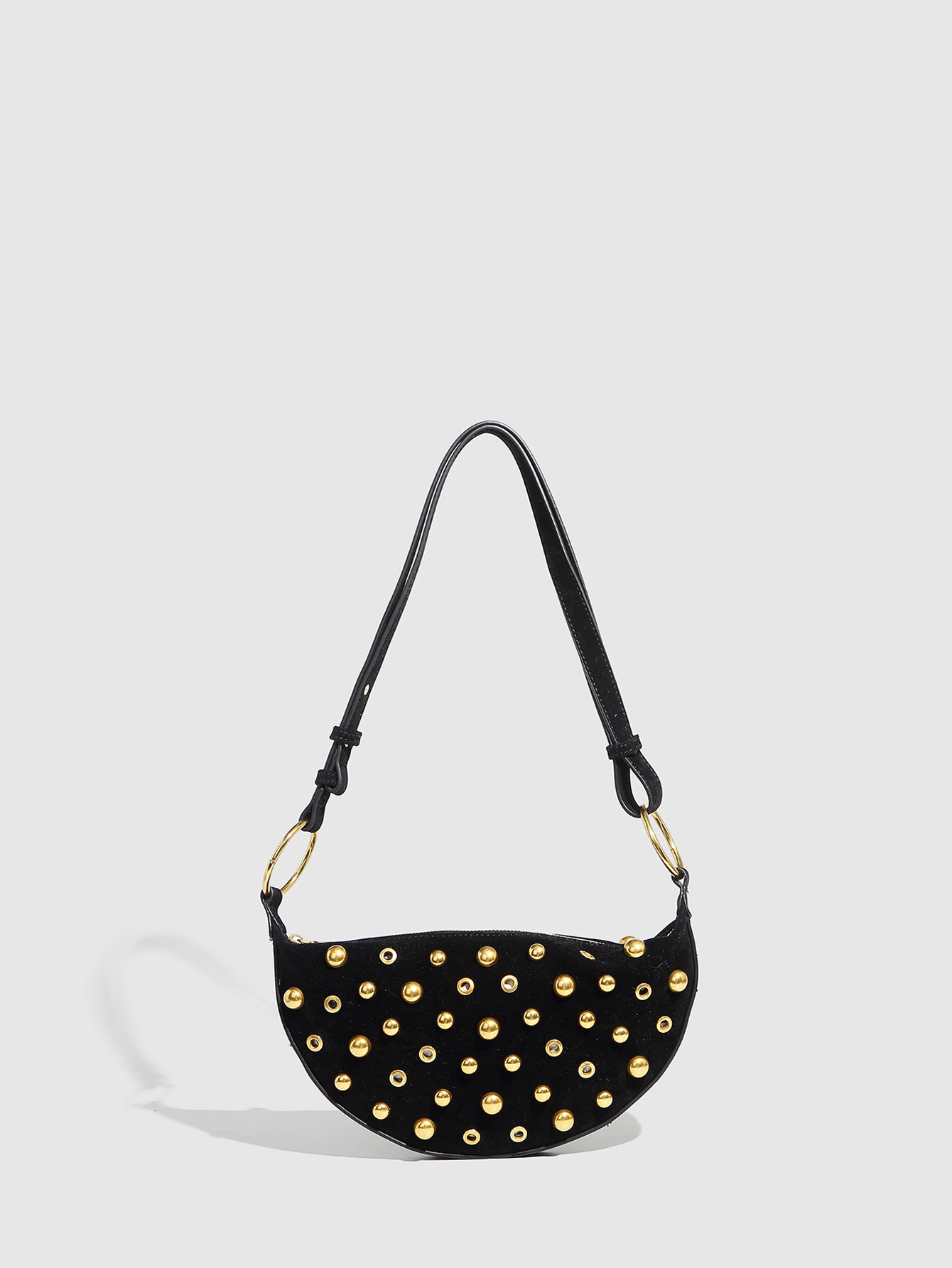 Studded Women's Bag with Polka Dots, Punk-Style Shoulder Bag, Metallic Women's Bag, Factory-Made Versatile Crossbody Bag
