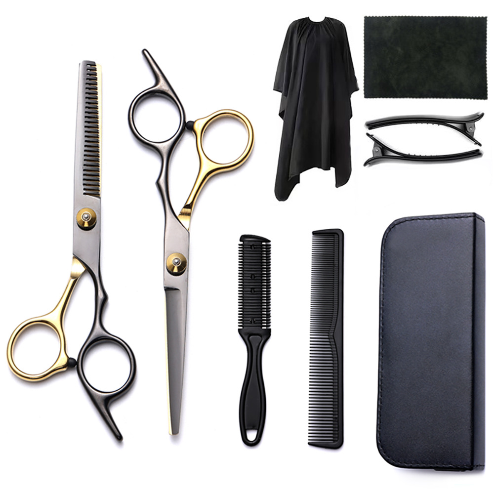 Corte de pelo tijeras transfronterizas amazonas color tijeras de dientes planas cortadas delgadas frange tijeras divisorias fábrica de tijeras al por mayor set de tijeras de peluquería