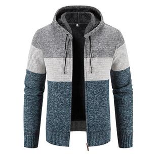 2024 Autumn and Winter Men's Gradient Velvet Thickened Sweater Foreign Trade Large Size Slim Jacket Cardigan Hooded Sweater