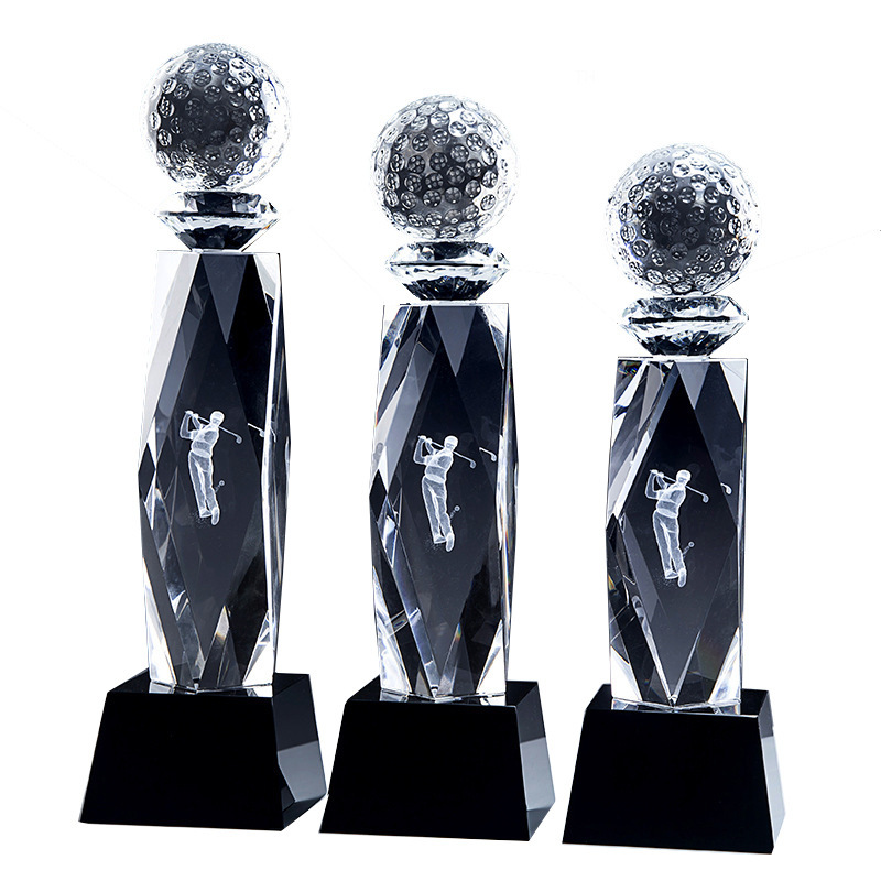 Trofeos de golf de cristal tallado medallas de competencia de cristal adornos de trofeos de premios regalos conmemorativos de alta calidad