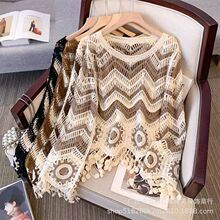 法式钩花镂空不规则设计感针织衫女秋季慵懒风宽松显瘦流苏上衣潮