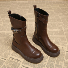棕色美拉德厚底马丁靴子女2025初秋新款短靴女春秋单靴中筒靴