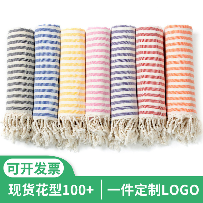 Amazon hot-selling striped Turkish tassel beach towel yarn-dyed embroidery sand-proof absorbent extra large bath towel