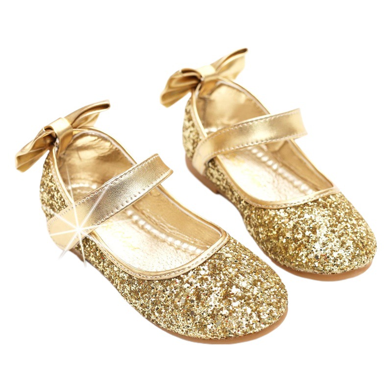 Zapatos de niñas lindo rendimiento vestido de baile zapatos planos zapatos de cuero de cristal dorado princesa de las niñas zapatos de los niños
