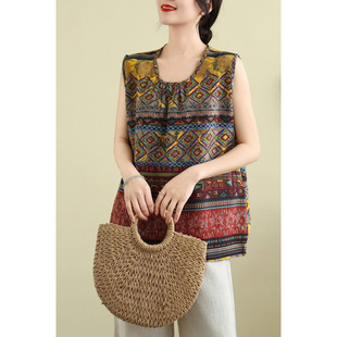 Middle-Aged and Elderly Large Size Cotton and Linen Sleeveless Suspender Tops for Women Summer Thin Loose Belly-Covering Vests Bottoming Shirts for Mothers