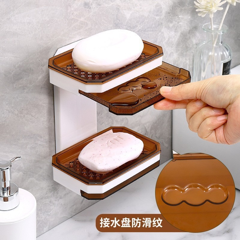 Caja de jabón, ventosa sin perforación, caja de jabón de doble drenaje montada en la pared, estante de jabón para el hogar, estante de jabón para baño