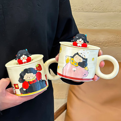油絵の夢幻の女の子のマグカップは蓋が付いています。