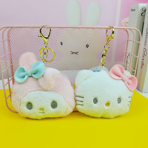 Cute Sanrio Character Plush Zero Wallet Earphones Key Bag Exquisite Keychain Student Wallet School Bag Pendant