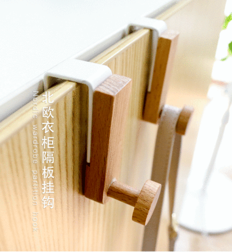 Japanese door hooks home iron cabinet door hooks metal wardrobe partition hooks iron-wood combination hooks